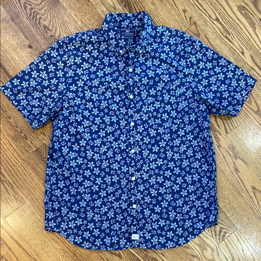 Vineyard Vines Blue Floral Short Sleeve Button-Down Shirt